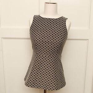 Banana Republic Black Cream Geometric Peplum Top Sleeveless Structured Size 0